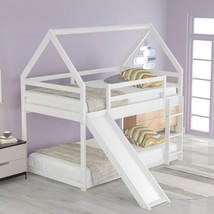Twin Size Bunk House Bed with Slide and Ladder,White - £255.78 GBP