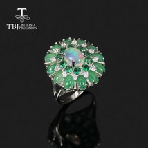 Luxury design Natural Opal Emerald Ring 925 sterling silver Fine jewelry women a - £180.50 GBP