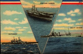 Ships Postcard Heavy Cruiser, Airplane Carrier, Battleship c1940 vtg linen bk63 - £3.16 GBP