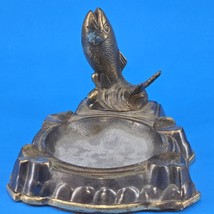 Vintage Brass Ashtray MCM Fish 4 Card Suits Poker Cigar Cigarette Patina Heavy - $70.02