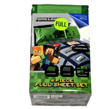 Minecraft 4 Piece Full Sheet Set Fitted Flat And 2 Pillowcase Green Grey - $35.99