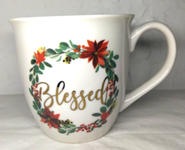 Holiday Blessed Poinsettia Berries Christmas 20.29 Fl Oz Ceramic Mug - £13.26 GBP