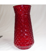 Paula DPS Diamond Texture Cranberry Glass Retro Vase 9” Tall Retro Vinta... - $110.52 MXN