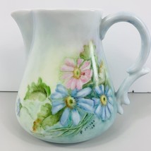 Vintage Porcelain Pitcher Creamer Vase Signed P Jacobs 1968 Pastel Floral 5.75&quot; - £19.77 GBP