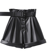 Festive Slim Fit Genuine Hot New Leather Shorts Women&#39;s High Waist Belt - $119.70 CAD