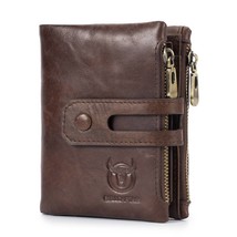 BULLCAPTAIN Leather Men Bifold Wallet with Double Zipper Coin Purse - $31.89+