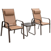 3 Pieces Patio Bistro Furniture Set with Adjustable Backrest-Brown - Color: Brow - £170.78 GBP