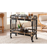 Dorthy Natural Brown Rattan and Teak Wood 2-Tier Kitchen Cart - $651.17 CAD