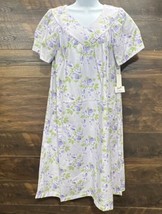 Carole Smock Dress Gown Utility Mumu Medium Purple Roses Short Sleeve VG... - $33.25