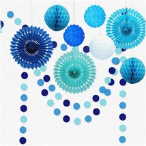 Ocean Breeze Party Kit: Blue Circle Garlands, Paper Fan Flowers, Tissue ... - $41.57