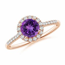 ANGARA Round Amethyst Halo Ring with Diamond Accents for Women in 14K Solid Gold - £920.62 GBP