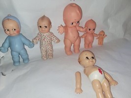Vtg KEWPIE By Rose &amp; Cameo  Soft Vinyl Lot Of 6 Doll  3&quot; To 9 &quot; - £34.79 GBP
