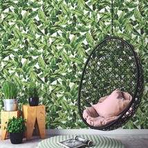 Tropical Palm Leaf Green Peel And Stick Wallpaper From Roommates. - £26.36 GBP