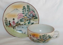 Japan Porcelain Hand Painted Scenic Tea Cup and Saucer Set   #1942 - £25.57 GBP