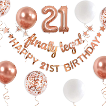 Rose Gold Finally Legal Happy 21St Birthday Banner Garland Foil Balloon ... - £15.63 GBP