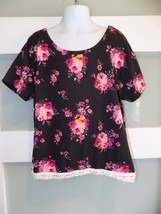 Mudd Floral Black Cropped SS Shirt Size 12 Girl&#39;s - £14.39 GBP