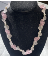 Vintage Avon 1980&#39;s Pink Frosted Flower Bead Necklace Faux Pearl Pastel 18&quot; - $16.99