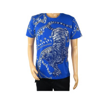 Mens PLATINI Sports Shirt With Rhine Stones Lion Chain STT8025 Royal Blue image 2