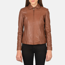LE Colette Brown Leather Jacket - £109.34 GBP+
