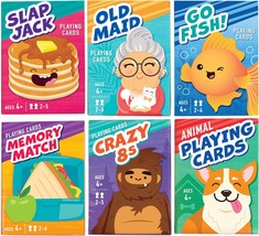 Card Games for Kids 6 Decks Go Fish Old Maid Crazy Eights Memory Match Slap Jack - £25.76 GBP