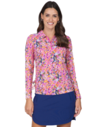 IBKUL Marissa Print Adjustable Length Long Sleeves Golf Polo in Hot Pink... - £37.33 GBP