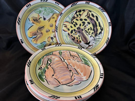 Jungle Spree Dinner Plates (6) Leopard Monkey Zebra 2 Giraffe elephant 11&quot; - £33.59 GBP