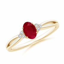 ANGARA Solitaire Oval Ruby Split Shank Ring with Trio Diamonds - £639.96 GBP