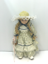 Brinn’s Blonde with Blue Eyes Country Girl Straw Hat Porcelain 15 1/2” Tall Doll - £11.94 GBP