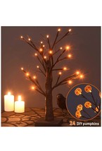 Halloween decor Lighted Birch Tree Battery Operated 24 LED Pumpkin 1.5 FR (a)j9 - £102.84 GBP