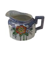 Vintage Japan Blue Lusterware Creamer Floral Pitcher Art Deco Handle Iridescent - $18.00