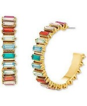 Steve Madden Gold-Tone Medium Baguette-Stone C-Hoop Earrings - £13.55 GBP