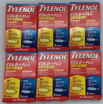 6PK Tylenol Cold + Flu Severe Day &amp; Night ~ 24 Caplets Each ~ EXP 6/26 ~... - $34.40