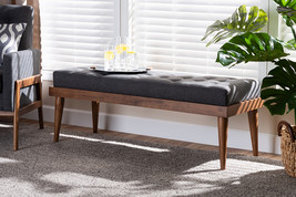 Florica Dark Gray Fabric Upholstered and Button Tufted Wood Bench - $224.00