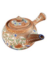 Antique Small Japanese Teapot Red Clay Moriage Satsuma Decoration Marbelized unu - £73.98 GBP