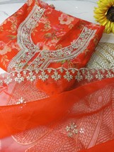 Red Organza Silk Semi Stitched Suit, Gift for Her - £59.50 GBP