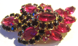Vintage Ruby Red Pink Rhinestone  brooch prong set Julianna ? - £55.97 GBP