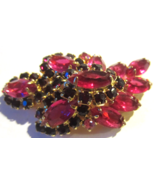 Vintage Ruby Red Pink Rhinestone  brooch prong set Julianna ? - £56.04 GBP