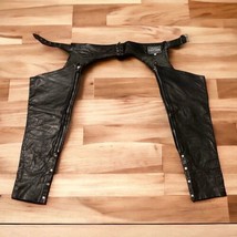 Tuff Hide Apparel Black Leather Chaps Zip, Buckle, Snap Motorcycle Ridin... - $22.95