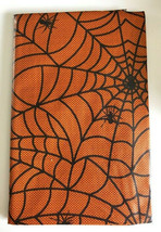 Haunted Halloween Vinyl Tablecloth Flannel Backed 52X52&quot; Spider Webs Orange - £15.66 GBP