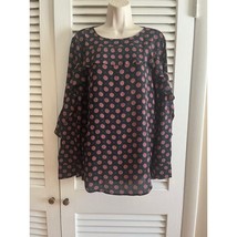 Vintage Banana Republic black printed ruffle bodice and sleeve tunic M Loose - $11.08