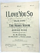 I Love You So From The Merry Widow Play by Adrian Ross 1907 Piano Sheet Music  - £15.83 GBP