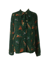 NWT J.Crew Factory Long-sleeve Bow Top in Green Tie Neck Safari Button-up S - £50.67 GBP