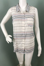 NWT Women&#39;s C&amp;C California Ivory Striped Sleeveless Button-Front Shirt Sz XL - £12.77 GBP