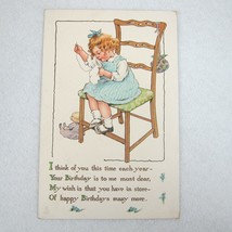 Antique 1914 Tuck Birthday Postcard Children Little Girl on Chair Sewing Poem - £7.96 GBP