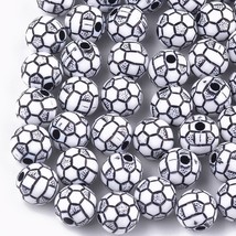 Soccer Ball Beads Black White Acrylic 10mm Sports Jewelry Making Supplies 10pcs - £3.94 GBP