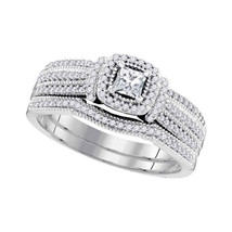 10k White Gold Princess Diamond Bridal Wedding Engagement Ring Band Set 1/2 Cttw - £607.51 GBP