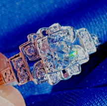 Earth mined Diamond European cut Deco Engagement Ring Antique Platinum S... - £5,433.85 GBP