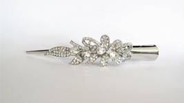 Silver alligator flower and leaf hair claw clip with clear and ab crystals - £11.90 GBP
