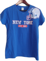Women&#39;s New York Football T-Shirt Medium Royal Blue Short Sleeve Faded Graphics - £11.17 GBP
