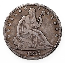 1877-CC 50C Seated Liberty Half Dollar in Good Condition, VG+ in Wear, Rim Ding - £95.54 GBP